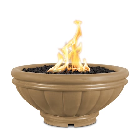 The Outdoor Plus 36 Round Roma Fire Bowl - GFRC Concrete - Brown - Low Voltage Electronic Ignition - Natural Gas OPT-ROMFO36E12V-BRN-NG